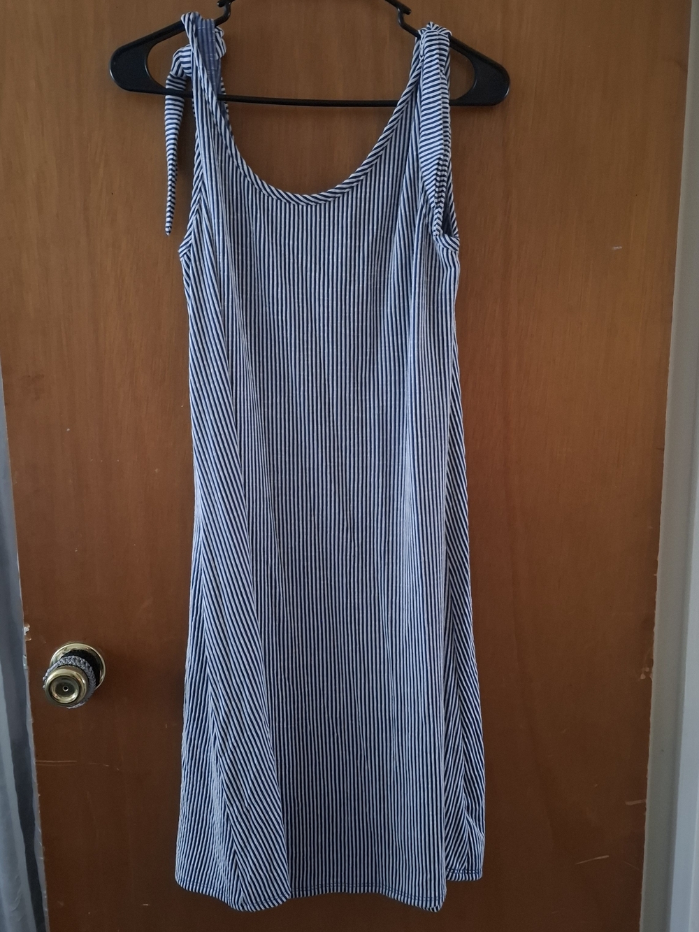 Blue & White Striped Tie-Shoulder Mini Dress